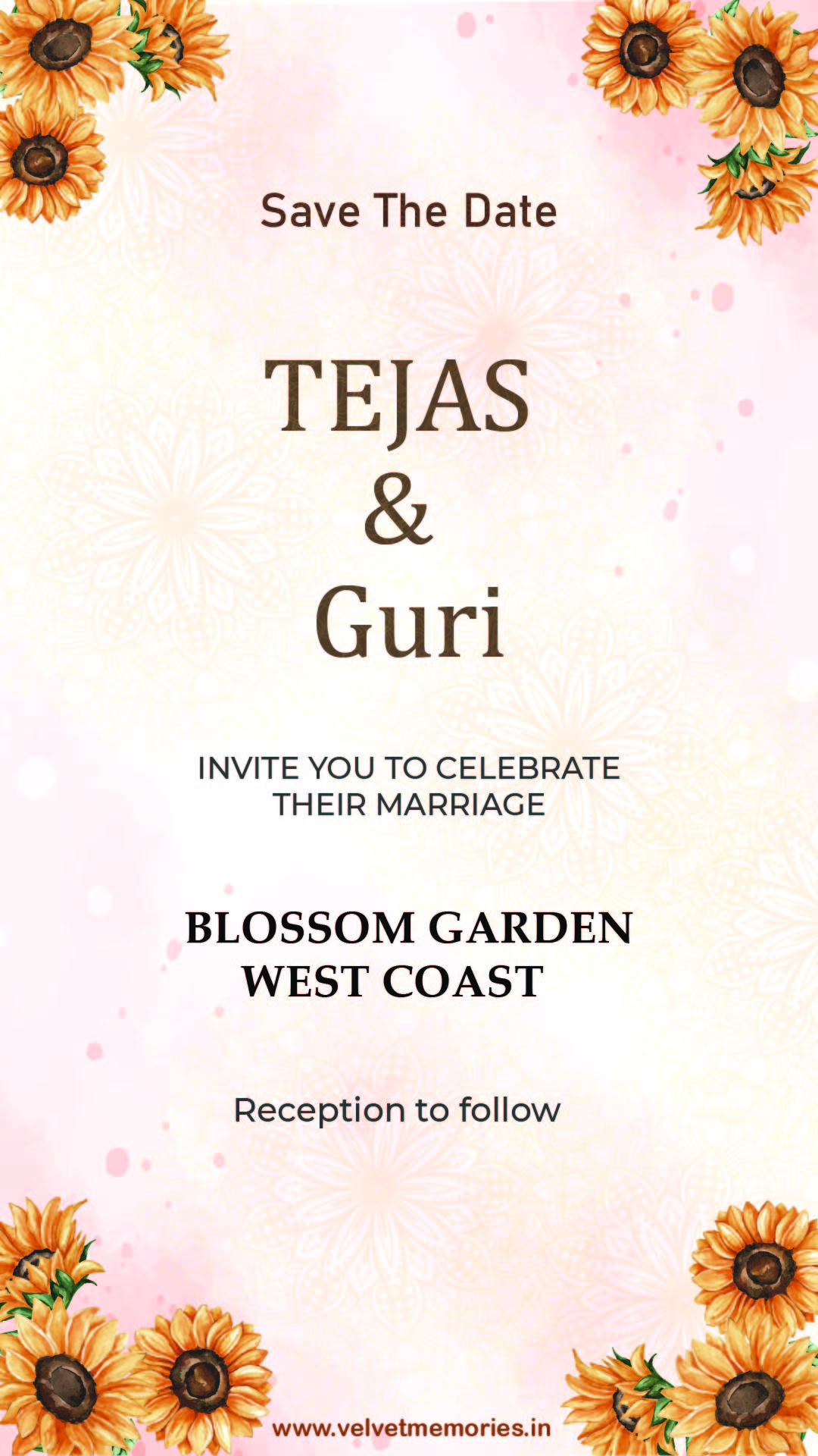 Sunflower Floral Save The Date Wedding Invitation Card