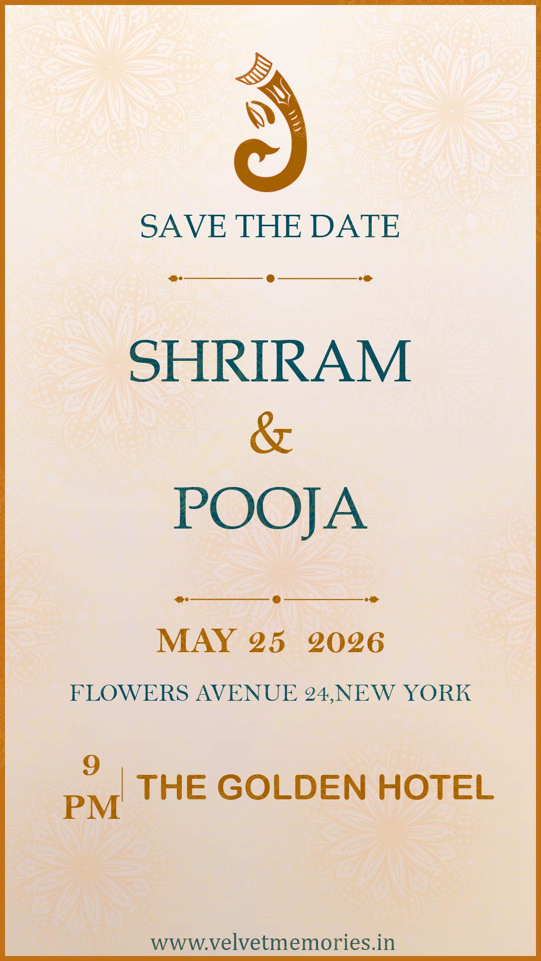 Elegant Ganesh Save The Date Wedding Invitation Card
