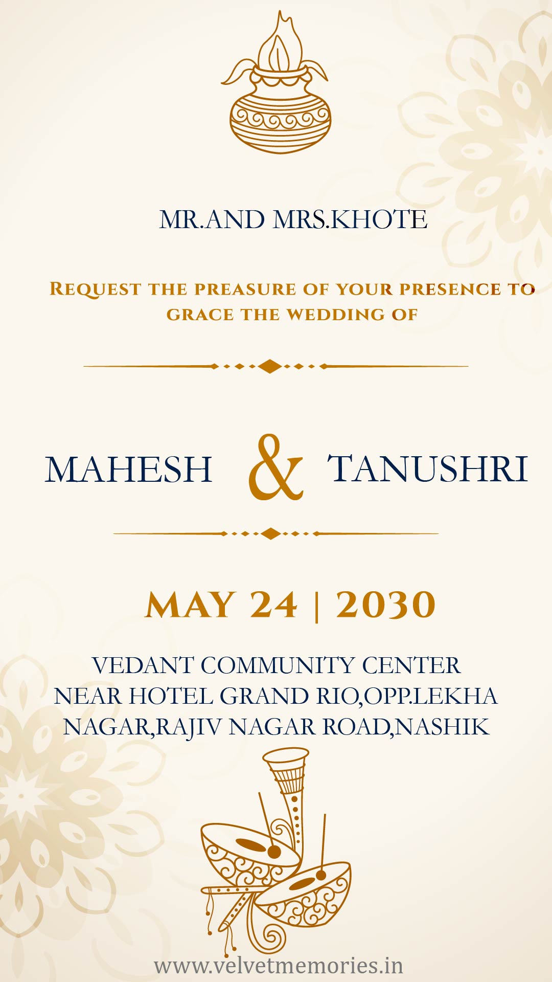 Traditional Kalash Wedding Invitation Card
