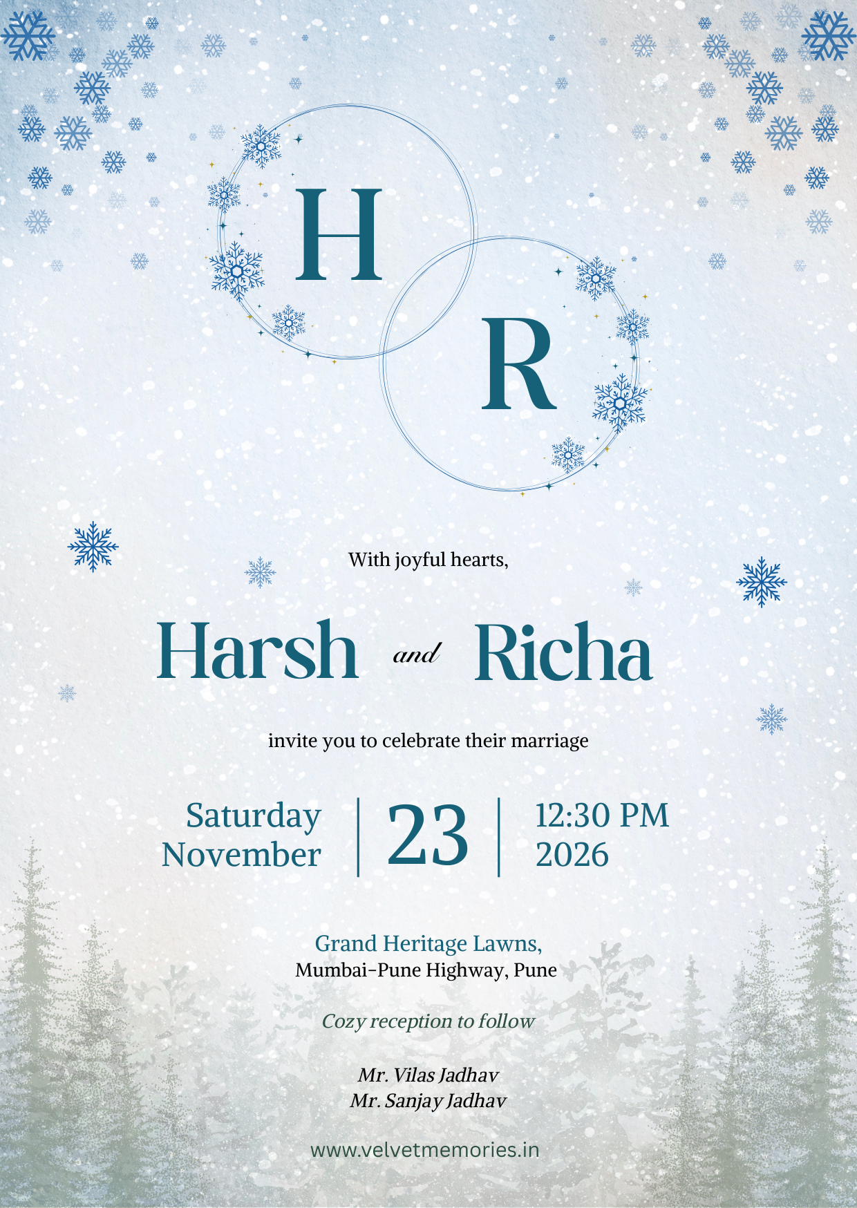 Elegant Blue & White snow Watercolor Celebration Invitation